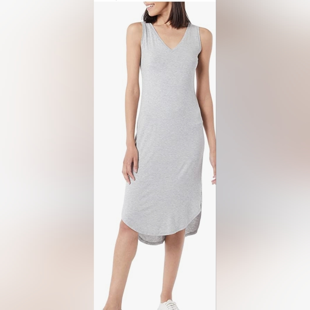 Daily Ritual Grey v neck Jersey midi dress